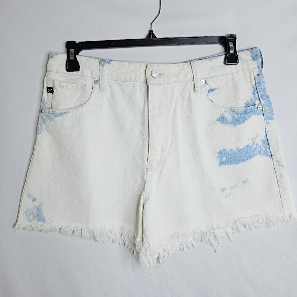 NEW KANCAN Maggie Jean Shorts size 13/30 BLUE & WHITE Denim High Rise Raw Hem - Picture 2 of 8